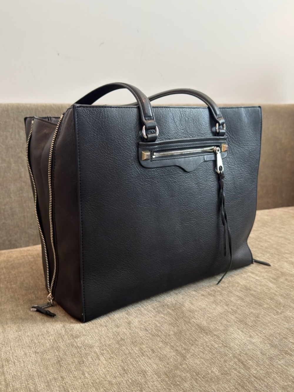 Rebecca Minkoff Always On Side Zip Regan Black Nylon Laptop Tote